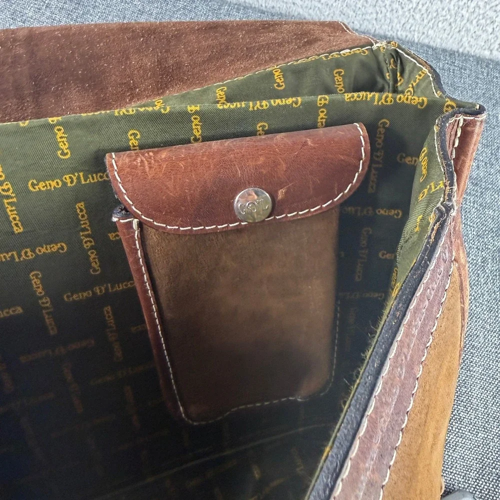 Geno D'Lucca Messenger Bag Mens Large Brown Suede Leather Vintage Satchel